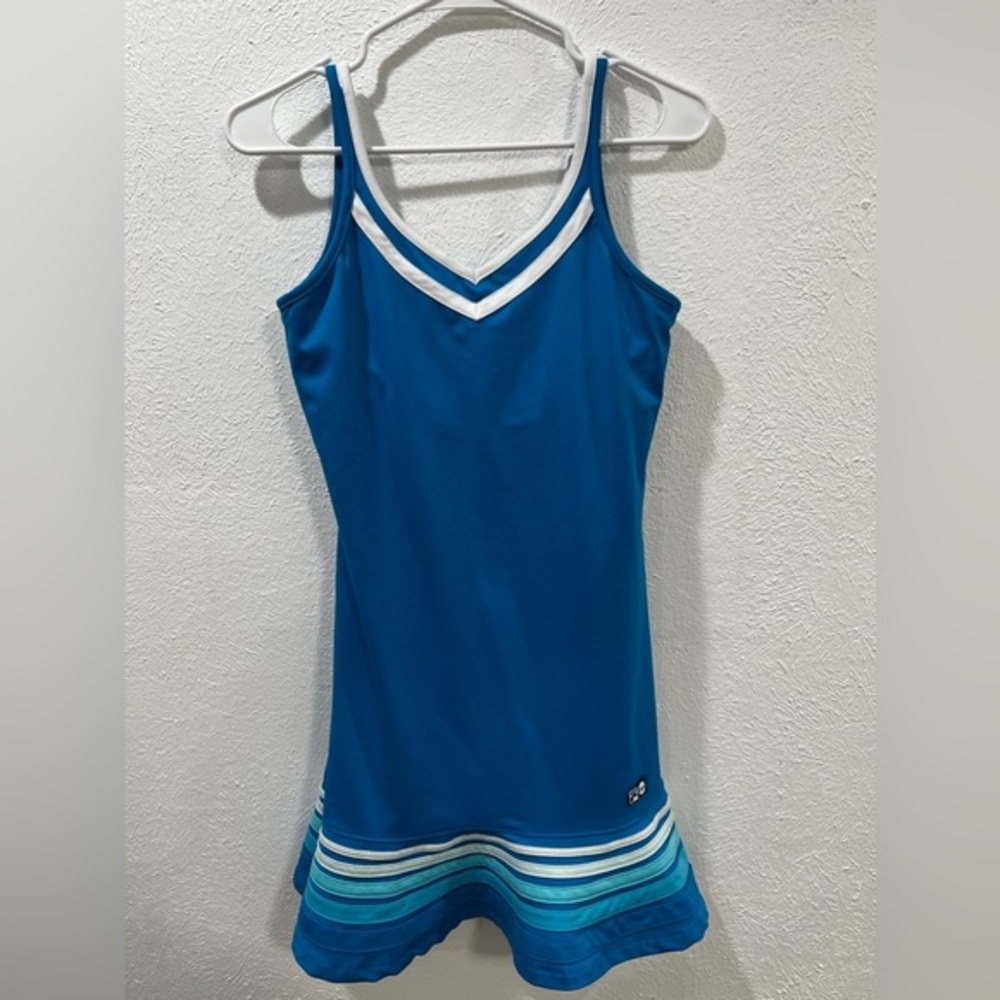 Fila Blue Heritage Ruffle Bottom Tennis Dress Size S Shelf Bra UPF 30+